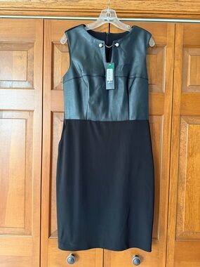 Joseph Ribkoff Black Sleeveless Faux-Leather Top Mini Dress
